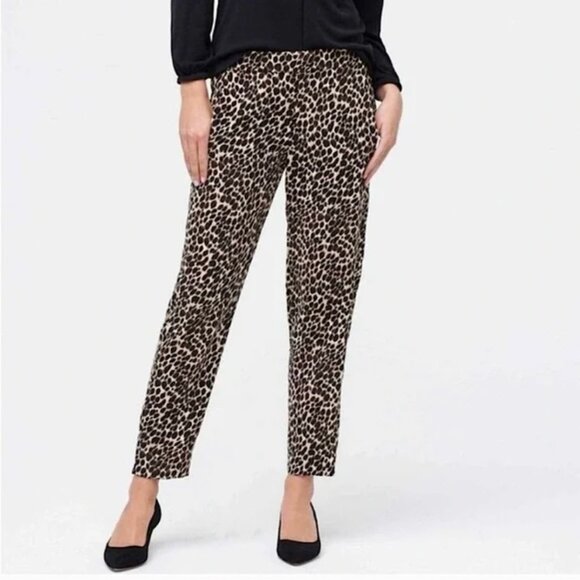 J. Crew Leopard Print Tan Jamie Tapered Crop Career Casual Pants Size 4 - Picture 2 of 6